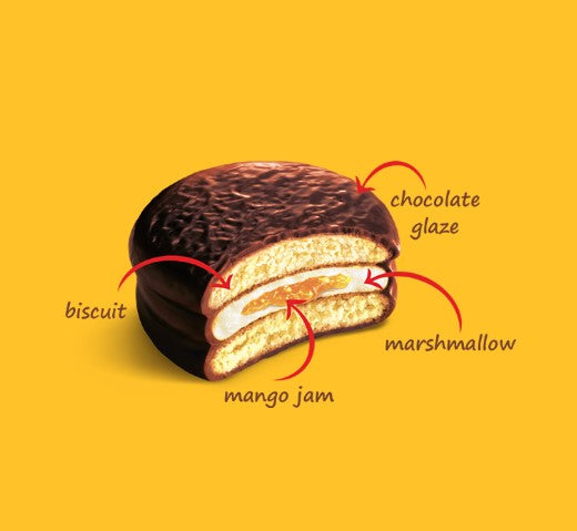 CHOCO PIE MANGO (12*30G) 360G -Mekani biskvit s kremastim punjenjem od manga preliven kakao glazurom 360g