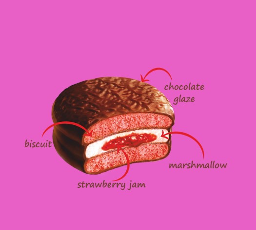CHOCO PIE STRAWBERRY (12*30G) 360G -Mekani biskvit s kremastim punjenjem od jagode preliven kakao glazurom 360g