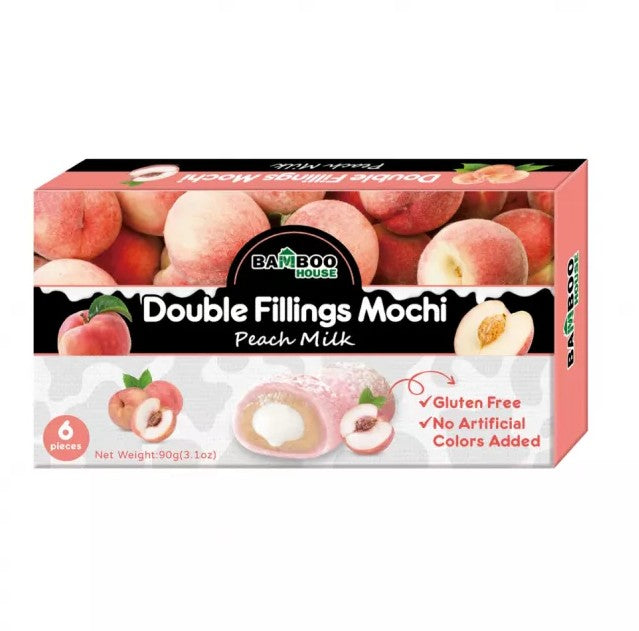 BAMBOO HOUSE Double Filling Peach Mochi 90g - Duplo punjeni pirinčani kolači s kremastim punjenjem od breskve 90g