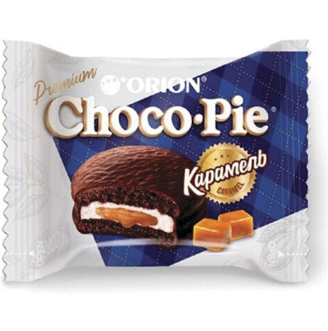 CHOCO PIE DARK CARAMEL 30G -Mekani biskvit s kremastim punjenjem od tamne karamele preliven kakao glazurom 30g