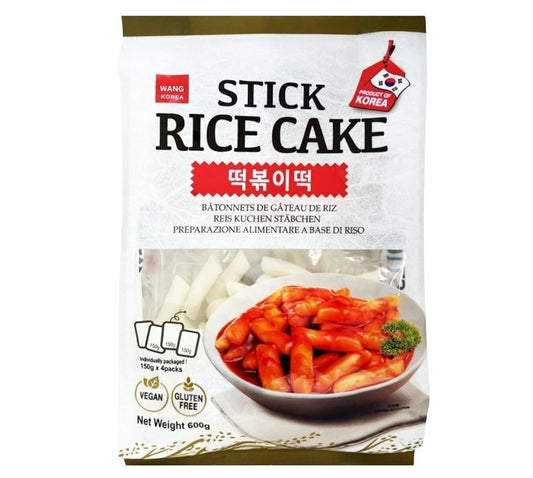 Korean Rice Cake Tteokbokki Topokki 600g | Gluten Free & Vegan Friendly (PACK 1, Stick cake - 4packs x 150g)