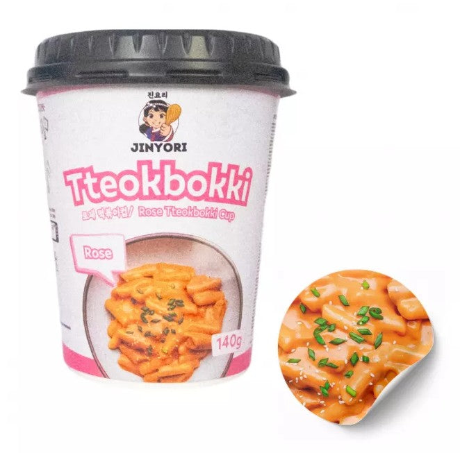 JINYORI Rose Tteokbokki 140g - Instant valjkasti pirinčani štapići sa kremastim sosom,,Rose” 140g