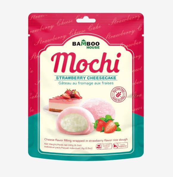 BAMBOO HOUSE Strawberry Cheesecake Mochi 180g - Pirinčani kolači sa kremastim punjenjem ukusa čizkejka od jagode 180g