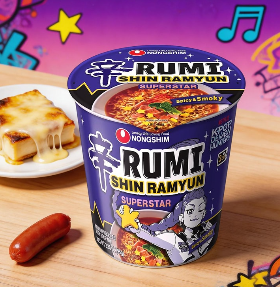 Shin Cup Ramyun K-POP DEMON HUNTERS Fl Super star (Spicy & Smoky) 68g - Ljuti instant rezanci s ukusom roštilja u čaši 68g