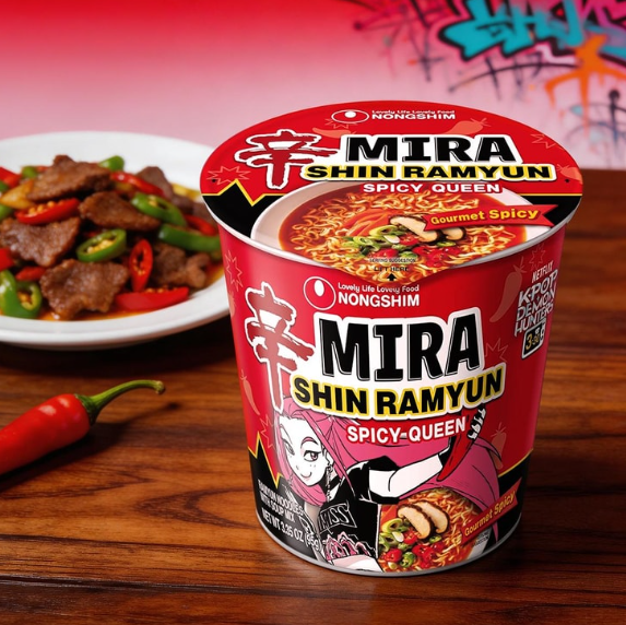 Shin Cup Ramyun K-POP DEMON HUNTERS Fl Spicy queen (gourmet spicy) 68g - Gurmanski ljuti instant rezanci sa šiitake pečurkama u čaši 68g